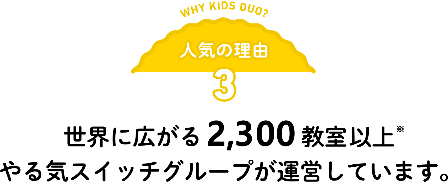 人気の理由３、世界に広がる2,000教室やる気スイッチグループが運営しています。